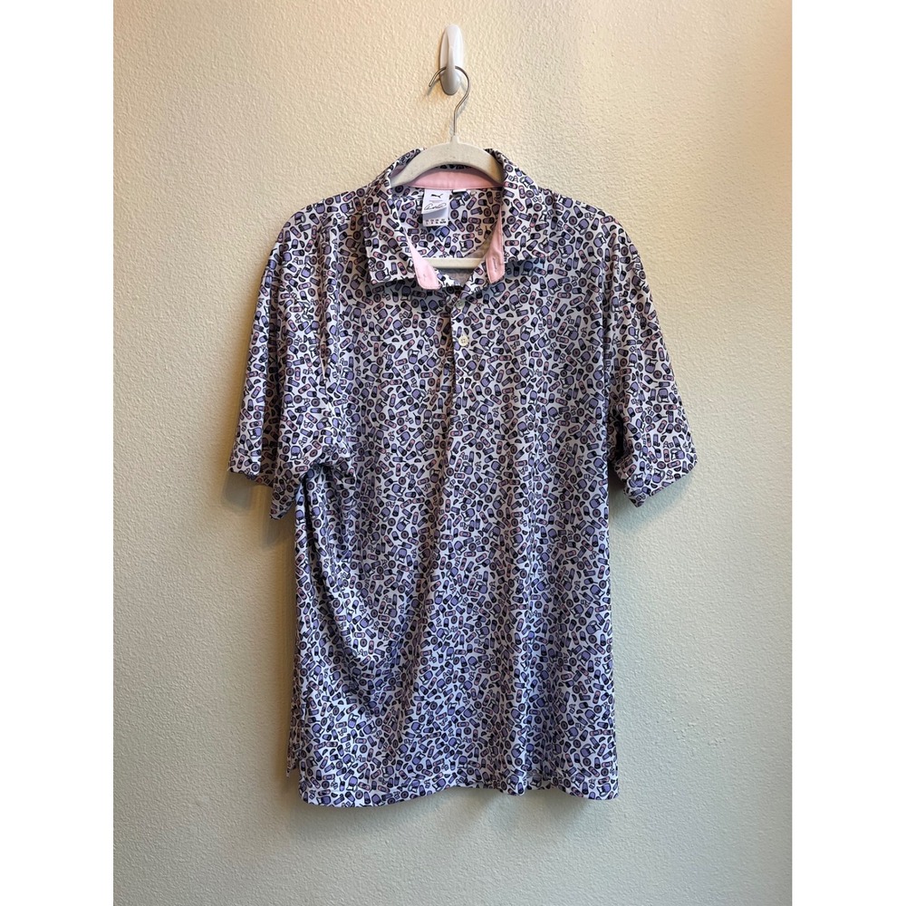 Puma Golf Arnold Palmer‎ Iced Tea Print Polo Shirt Mens Large Pink Purple 533789